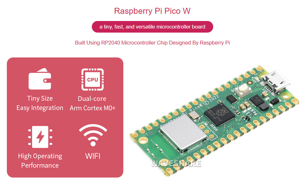 Raspberry Pi Pico W Microcontroller With Pre-Soldered Headers - Wi-Fi 4 & Bluetooth 5.2, RP2040 Dual-Core