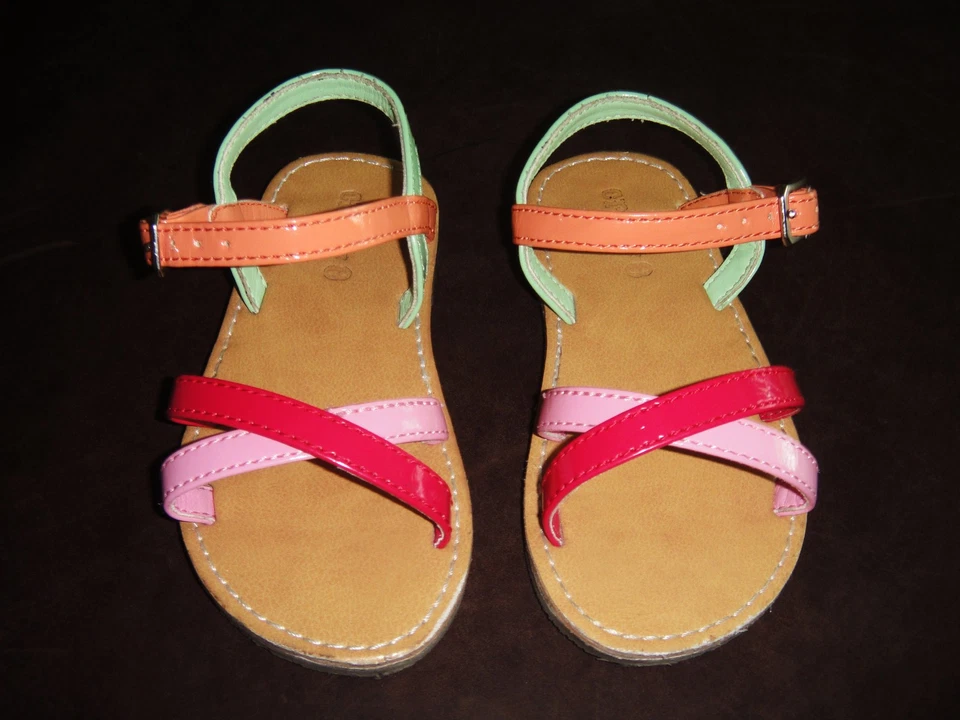Crazy 8 multi-color patent sandals shoes pink green orange rainbow 7 girl  - Image 3 of 3