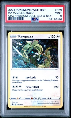 2024 POKEMON SWSH PREMIUM COLLECTION SEA & SKY PROMO RAYQUAZA-HOLO PSA 9