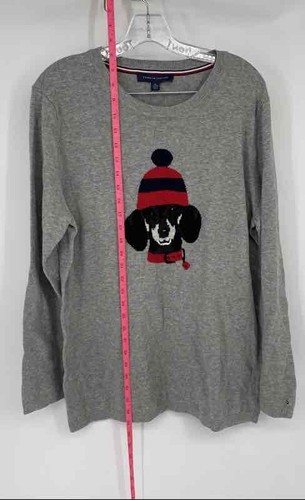 Tommy Hilfiger Womens Gray Dog Wearing Beanie Long Sleeve Pullover Sweater Sz XL - Picture 3 of 8