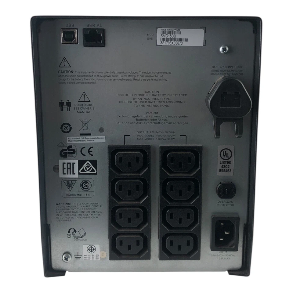 APC SMC1500I Smart-UPS C 1500 900W 220V - 240V 8 Outlet Batteries Not Included - image 3 of 4