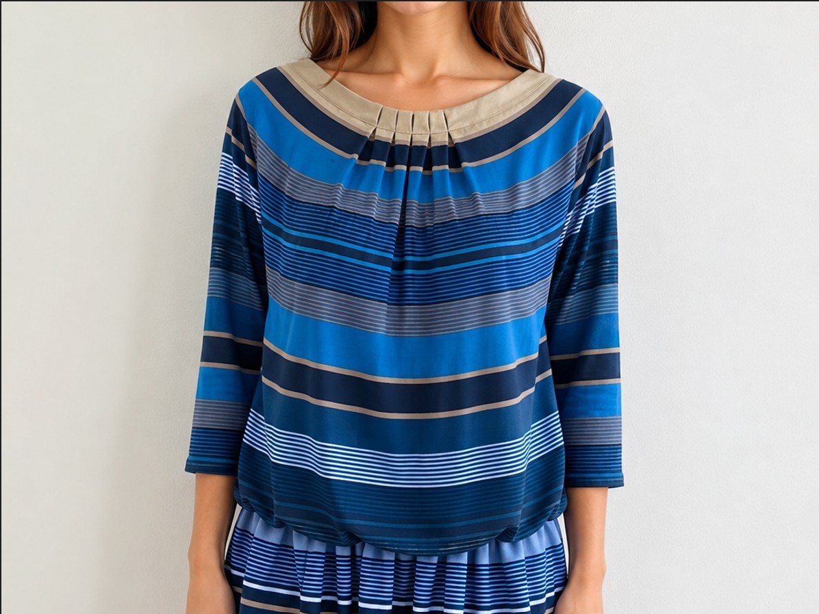 Bellissima blusa Coconuda originale logata a righe blu e beige taglia unica