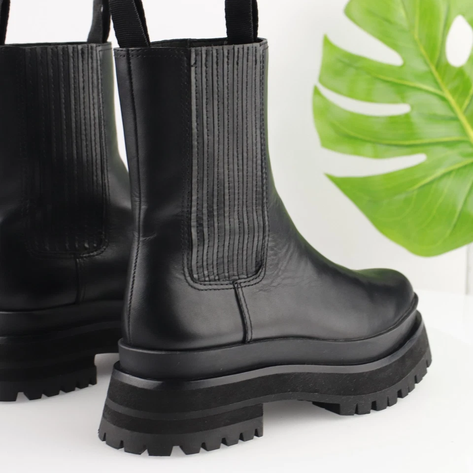 Bota Toni Loeffler Randall Mujer Talla 6 Cuero Negro Plataforma Chelsea Tag Suela Foto 3 de 4