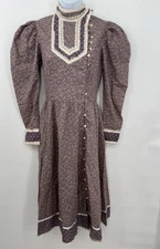 vtg 70s GUNNE SAX Jessica McClintock Prairie Floral MIDI Dress Cottage Core Lace