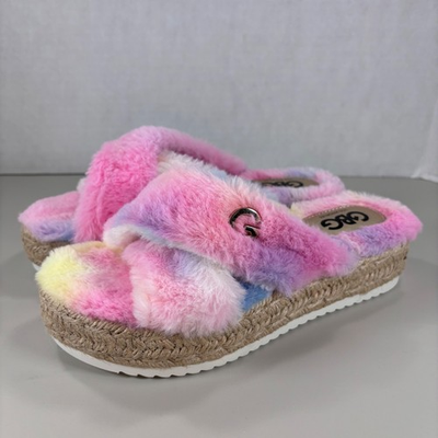 #ad GBG Los Angeles Women#x27;s GG Daphne Faux Fur Flatform Slides Pink Multi Size 7M $30.71
