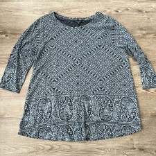 NWT Lucky Brand Peplum Top Womens 1X Gray Medallion Print 3/4 Sleeve Plus Boho
