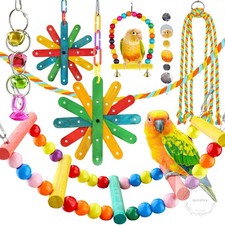 8 pcs Bird Toys for Parakeets with Colorful Ladder Hammock Bird Cage Accessories