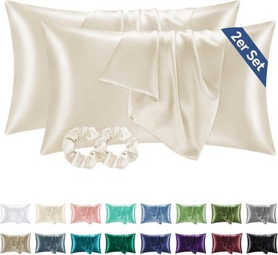 Satin Kissenbezug 40x80 Beige Seidenkissenbezug 2er Set Haarpflege Hautschutz