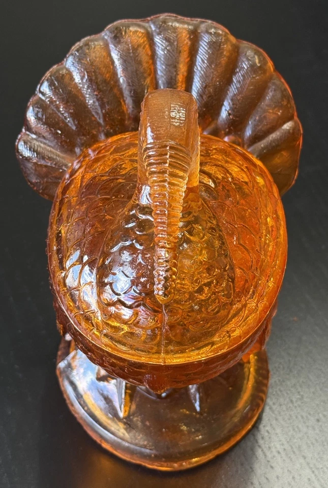 Vintage Amber Glass 7” Turkey Candy Jar Covered Dish Thanksgiving Centerpiece - Image 3 of 4