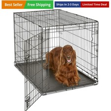 42-Inch Crate for Large Breeds, 71-90 lbs, Single Door Folding Dog Crate, Lea...