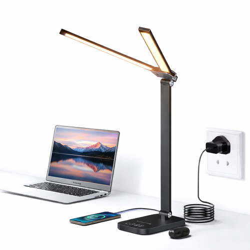 LED Desk Lamp Dual Swing Arm 10 Brightness 5 Colour 1200LM USB