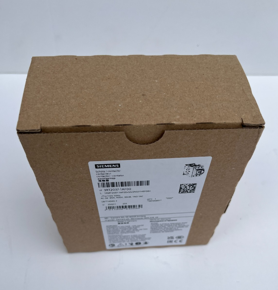 SIEMENS SIRIUS 3RT2037-1AF00 3RT2 Contactor 30kW 65A 110V Coil 400VAC Size S2