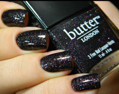 Nagellack Butter London, the black knight, Schwarz Glitzer, 11ml. NEU.