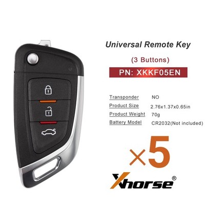 5x Xhorse XKKF05EN Universal Wire Remote Folding Key 3 Buttons for VVDI2