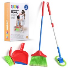Kids Cleaning Set 4-Piece   Pretend Play Broom, Mop  Dustpan Toy