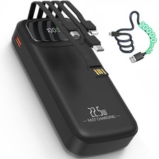 20000mAh Power Bank Fast Charging, Portable Charger with Built-in Cables & 5 Out