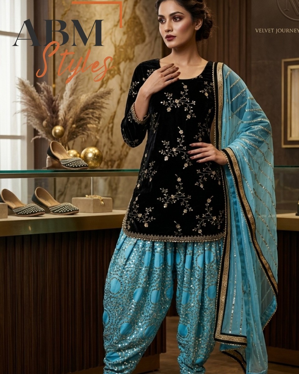 Blue Embroidered Velvet Sharara Set Pakistani Indian Designer Party Dress  Size L | eBay
