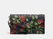NWT Coach Travel Envelope Wallet In Signature Canvas With Floral Print CC860