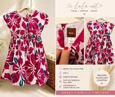 Tea Collection Girls 6 Pink/White/Teal Floral Fit & Flare Cap Sleeve Knee