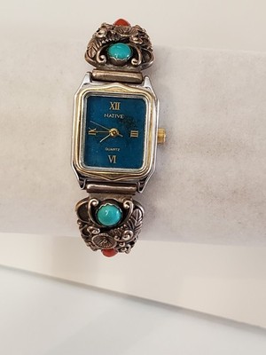 Vtg Native Ladies Watch Quartz 925 Tip Stainless Band  display picture 1