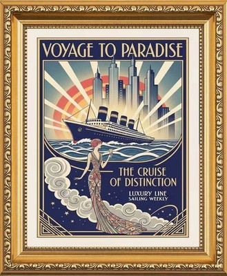ART DECO PARADIESREISE - URLAUBSKREUZFAHRT - GERAHMTES BILD ODER A4 DRUCK 088-G