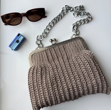 Handmade Crochet Polypropylene Handbag Metal Handle Clasp Closure Stylish