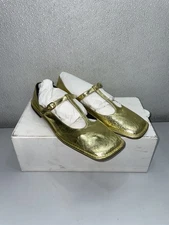 The Row Square T-Strap Flat In Gold Leather Women's US 10