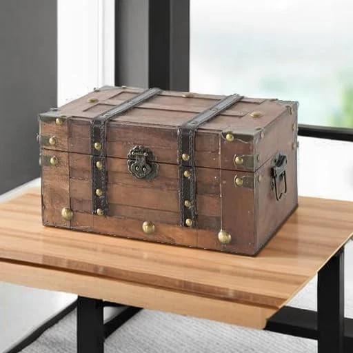  Alexander Small Wooden Treasure Chest - 11" x 7" x 5.5", Wood Storage Box  - Image 4 of 4