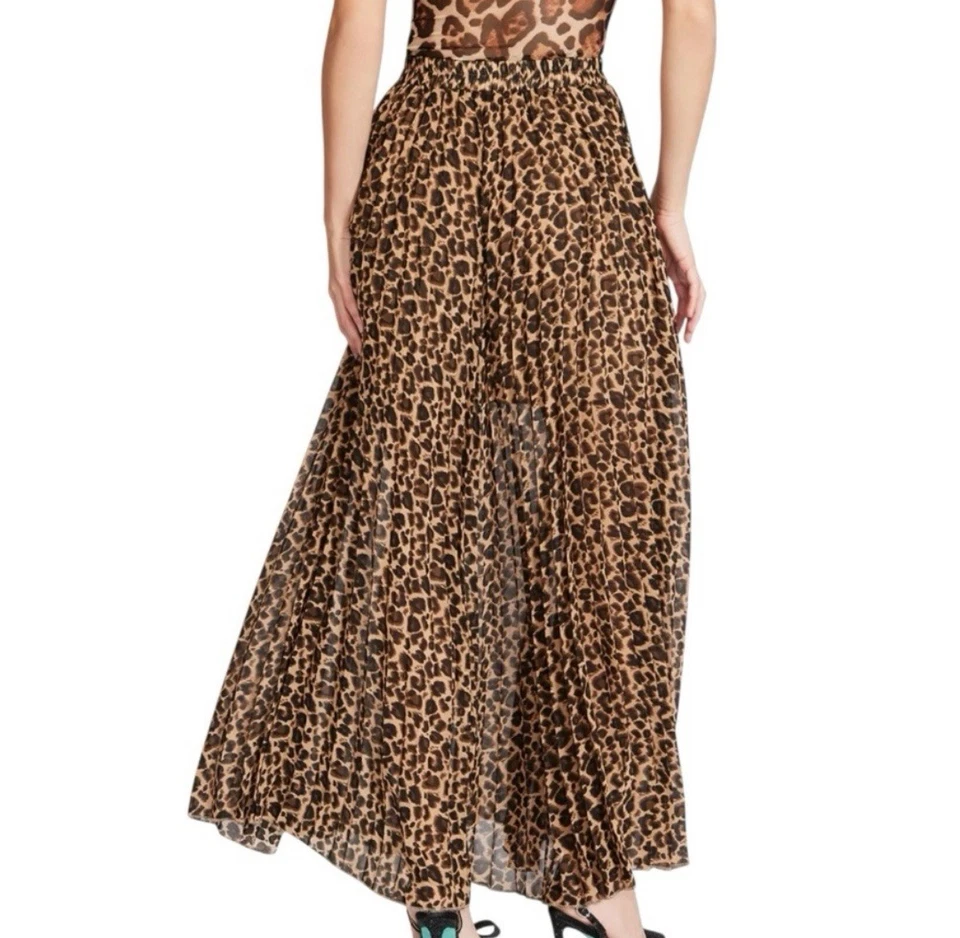 Maxi falda plisada de leopardo Wild Thing de Betsey Johnson para mujer nueva con etiquetas talla pequeña Foto 3 de 4
