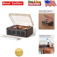 Compact Walnut-Brown CD Player with Bluetooth and 3 Speakers for Stylish Audio