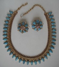 Vintage Hobe Rhinestone & Turquoise Necklace & Earring Set