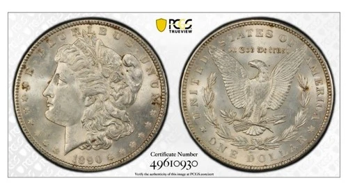 1890 Morgan Dollar MS 61 PCGS Gold Shield 90% Silver