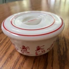 Hazel Atlas Milk Glass Red Dutch Kids Grease/Fridge Dish with Lid Vintage