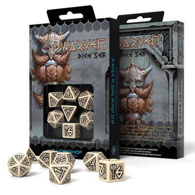Dwarven Beige und Schwarz Würfel Set Rpg Spielen Q-Workshop Kunststoff Würfel NE