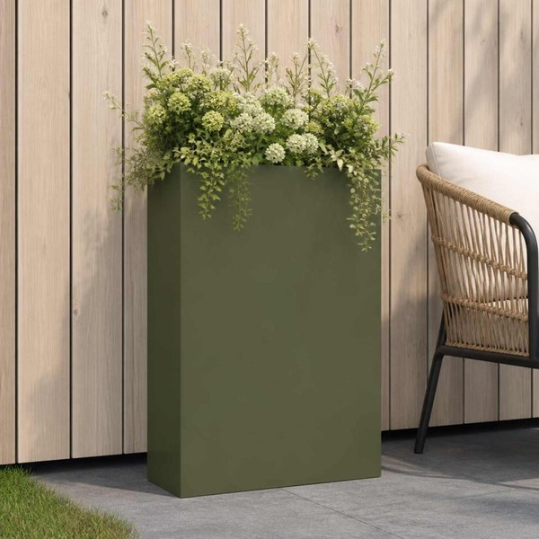 Garten-Pflanzgefäß OlivgrüN 40 X 20 X 75 Cm Kaltgewalzter Stahl-image
