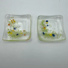 Glass Trinket Dishes Multicolor Small Square Blown Glass Set of 2