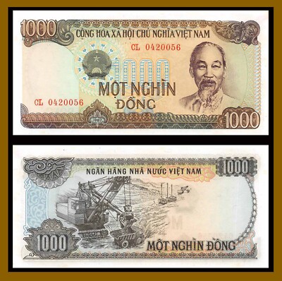 Vietnam 1000 (1,000) Dong, 1987 P-102 Ho Chi Minh Banknote (Unc