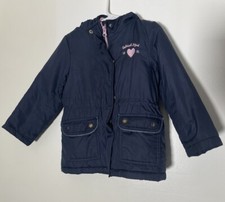 OshKosh B'Gosh Girls Sz 5T Navy Hearts Pink Fleece Line Hooded Jacket Coat