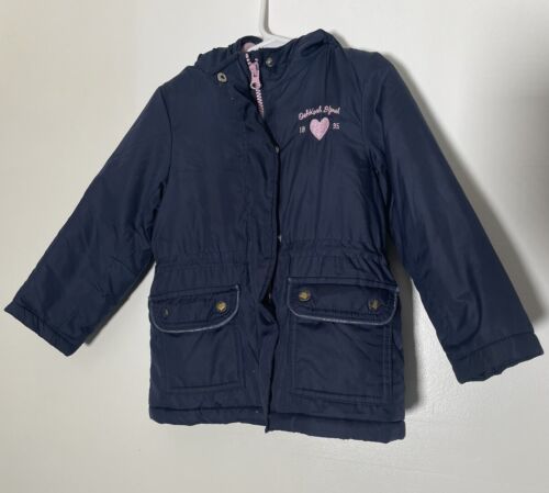 Cappotto giacca con cappuccio OshKosh B'Gosh bambina taglia 5T blu navy cuori rosa linea pile