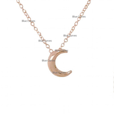 Tiny Crescent Moon Pendant Necklace in 14k Solid Yellow Gold Fine Gift  Jewelry