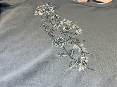 Blair Women Sweater M Blue Floral Embroidered Long Sleeve Pullover