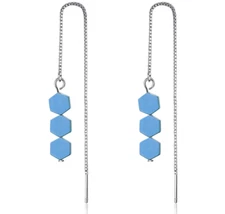 Sterling Silver Plated Geometric Threader Dangle Drop Earrings Long Chain PE24