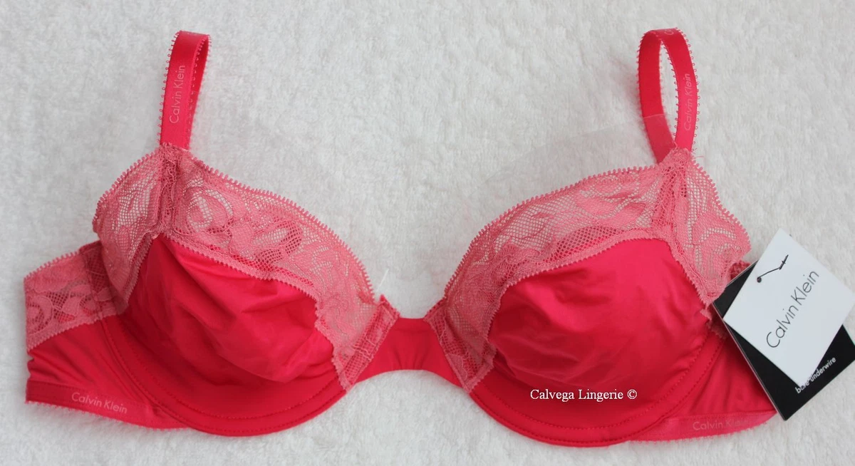 NWT Calvin Klein F3779 Modern Signature Essential Soft Cup Lace Bra Hot  Pink 32C