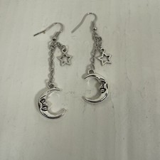 Silver Tone Moon Star Earrings