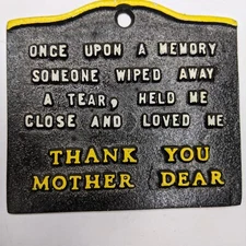 Retro "Thank You Mother" Touching Memory Wall Quote Vtg Cast Aluminum Saying E3