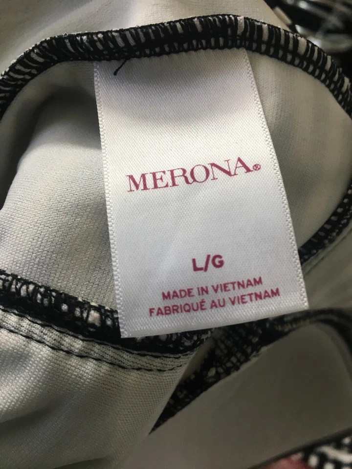 Traje de baño Merona para mujer con sujetador talla grande de una pieza halter top negro blanco a rayas Foto 3 de 4