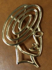 GORGEOUS Large (2.125") Gold Tone Stylish Woman's Head With A Hat Brooch/Pin