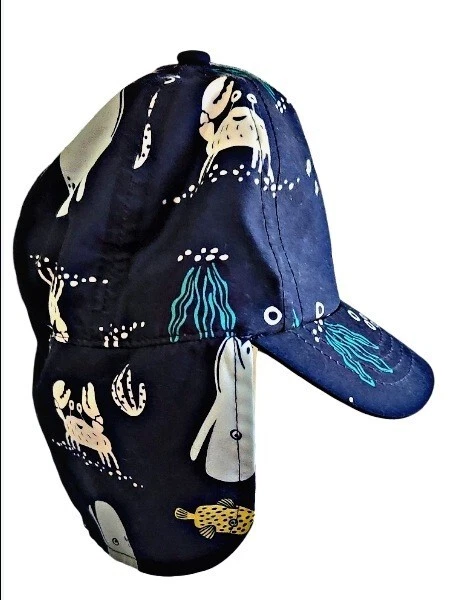 Sombrero Bebé Infantil Azul Marino Gorra Protector Solar Protector Cuello 0-9 Meses Carter's Pez Cangrejo Foto 2 de 4