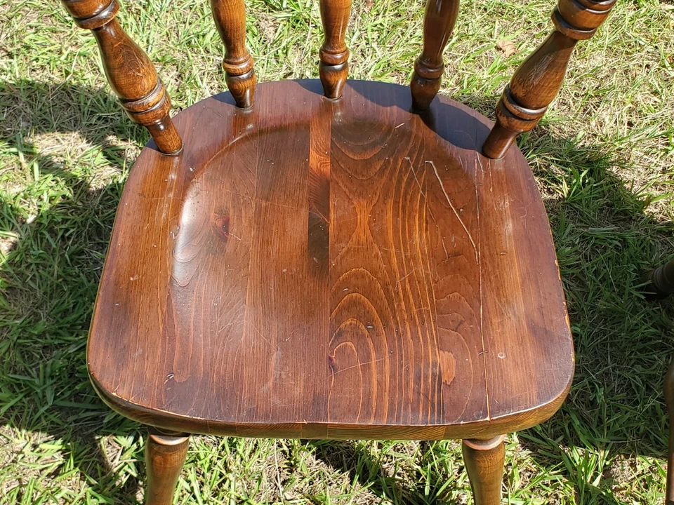 2 Vintage Ethan Allen Old Tavern Pine Dining Table Chairs Heavy Desk DEFECTS Lot - Image 3 of 4