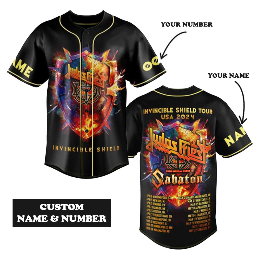 Personalized Judas Priest Invincible Shield Tour USA Baseball Jersey